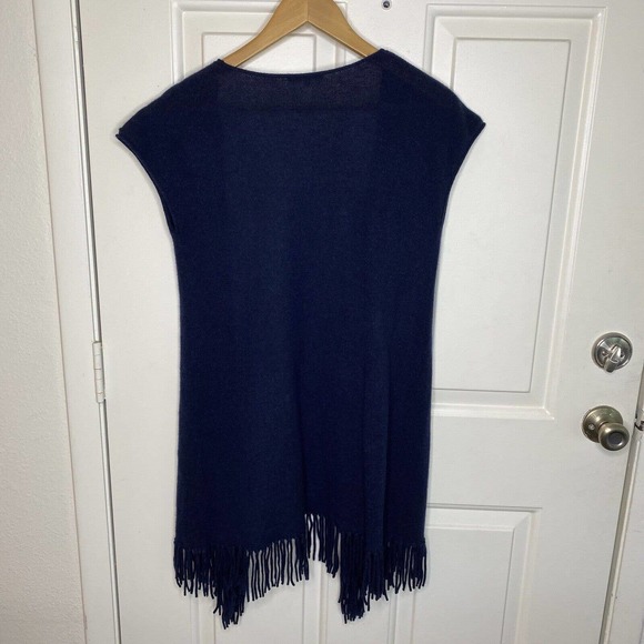 100% Cashmere Sleeveless Open Cardigan Sweater Large Navy Blue Minnie Rose - Picture 7 of 11